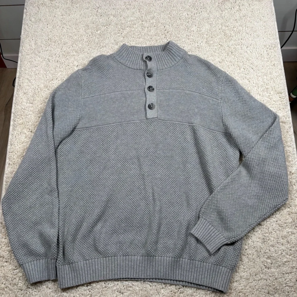 IZOD Mens Gray‎ Textured Button Mock Neck Long Sleeve Sweater XXL T T G